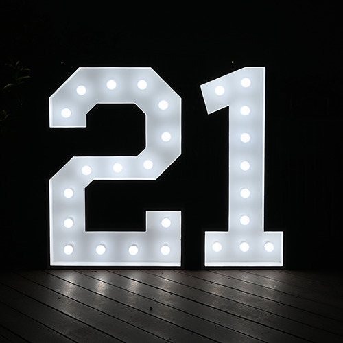 Light up 21st numbers glowing at a night party
