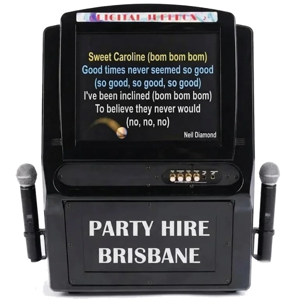 Karaoke jukebox hire Brisbane with two wireless microphones