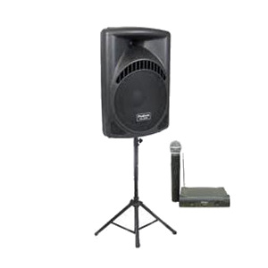 PA system hire Brisbane with speaker stand and wireless microphone