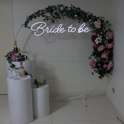 Round wire mesh backdrop set up for a party