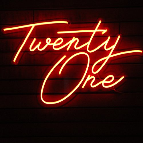 Twenty One neon sign hire Brisbane