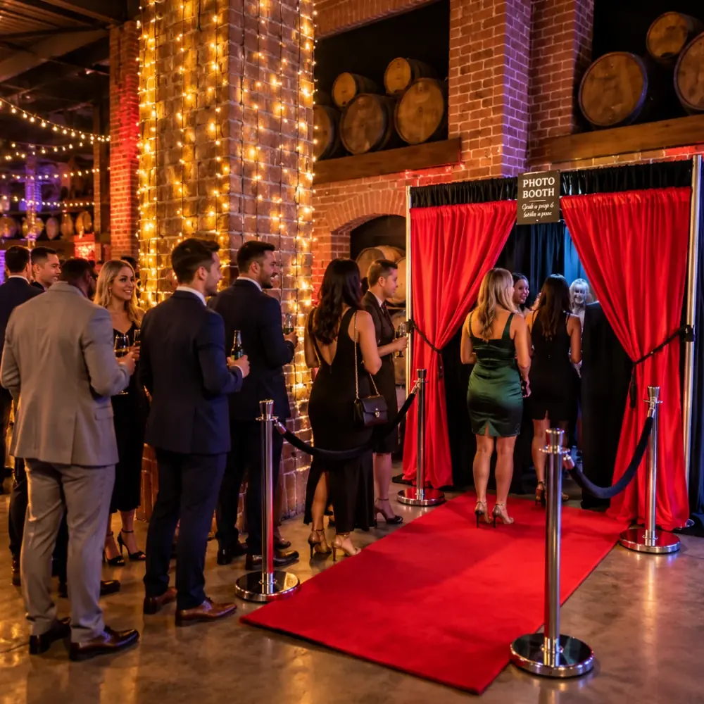 Photo booth with red carpet at a Brisbane event
